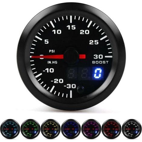 Manómetro de presión de turbocompresor universal de 52 mm con 7 colores y pantalla digital de 2 pulgadas