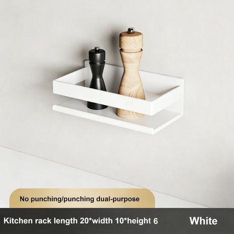 (20 cm - Blanc) Étagère de rangement de cuisine facile à nettoyer en acier inoxydable, porte-épices amovible et lavable, porte-bouteilles mural, sans perçage (1/5)