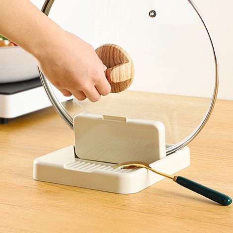 Porte-couvercles de casseroles, étagère de rangement pliable pour plan de travail, support pour cuillères et spatules : une véritable merveille de rangement. (1/5)