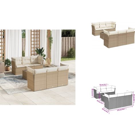 7-tlg. Garten-Sofagarnitur mit Kissen Beige Poly Rattan - Gartenmöbel Set - PE-Rattan Möbel - Outdoor Sofa - Esstisch - Lounge Set (1/3)