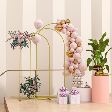 Set mit 3 goldenen Metall-Hintergrundbogenstützen für Hochzeiten, 2,2 m, 2 m, 1,8 m, Hochzeitsbogen, Geburtstagsfeier