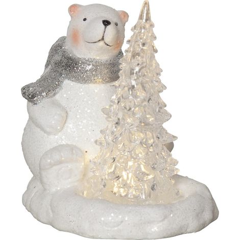 Ours polaire lumineux de Noël Star Trading 'Polare' avec sapin de Noël LED, piles + minuteur, blanc, H 14 cm (1/4)