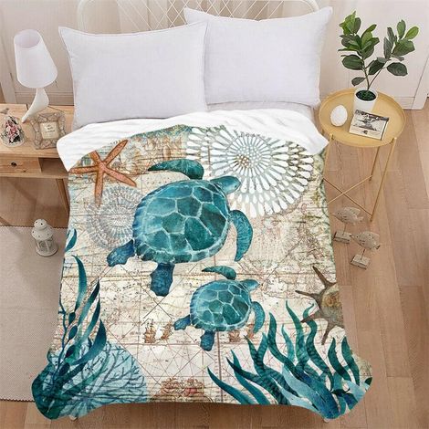 3D Ocean Leaf Flannel Blanket for Adults and Children, Thick Soft Warm Microfiber Blanket for Winter Bed Throw Sofa Blanket (Turtle, 150x200cm) (1/5)