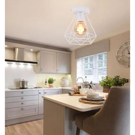Yowei Moderne Plafonnier en Cage Couloir Blanc Lustre Suspension Vintage en Fer pour Salon Chambre,2020cm (1/4)