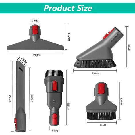 5 pezzi accessori per aspirapolvere per Dyson, con 3 spazzole per aspirapolvere e 2 ugelli per aspirapolvere, pezzi di ricambio per aspirapolvere, per Dyson V7 V8 V10 V11, per la pulizia di pavimenti, (1/4)