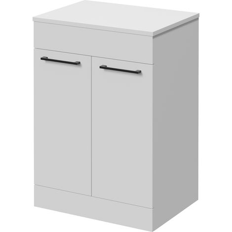 Napoli 460 Gloss White 600mm 2 Door Vanity Unit for Countertop Basins - 600mm - Matt Black 160mm Handle