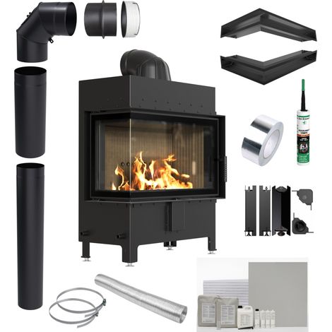 KRATKI LUCY links 14 kW Ø200 SCHWARZ Kaminofen Einsatz Installationsset (1/5)