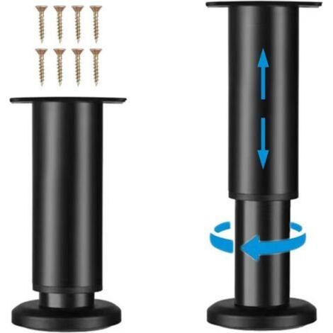 Pieds de meubles en métal réglables - Lot de 4 pieds de canapé/canapé/armoire/lit - Pieds de support de hauteur de 7,08 à 11,81 pouces pour Chaise/Table basse/Commode (1/5)