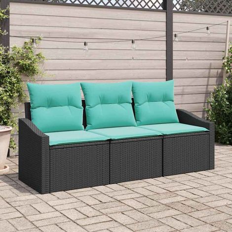 vidaXL Sofa Set mit Kissen 3 pcs Schwarz Poly-Rattan (1/5)