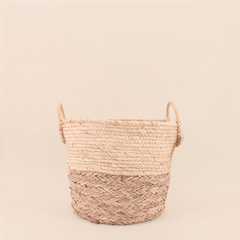 Panier maïs et jonc avec poignées en rotin 32x25cm (1/5)