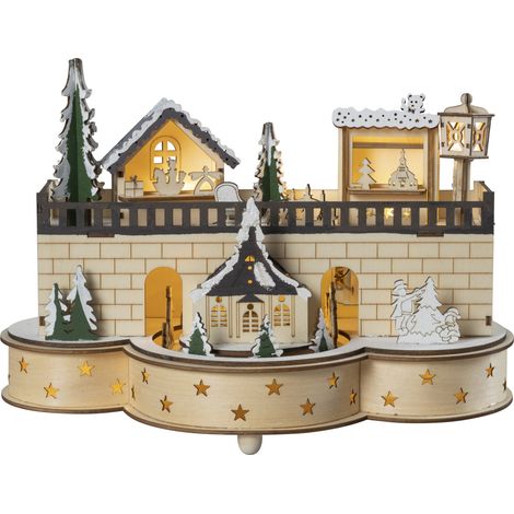 Saico LED-Weihnachtsdorf Seiffen mit beweglichen Figuren & Timer 30 cm warmweiß natur LED Stern