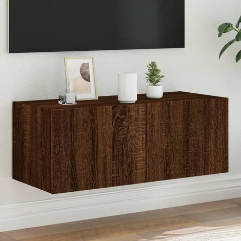 Meuble TV mural avec LED-Banc TV-Meuble Télé chêne marron 80x35x31 cm 566736 (1/5)