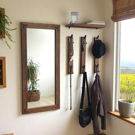 Vestiaire mural - 1 miroir, 3 portemanteaux, 1 étagère HILO (1/5)