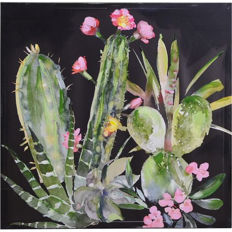 Quadro stampa cactus nero cm 80x80x3