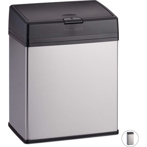Poubelle cosmétiques, acier inoxydable, corbeille en métal pour la salle de bains, cuisine, 3 litres, argenté, inox, plastique, 1 (1/5)