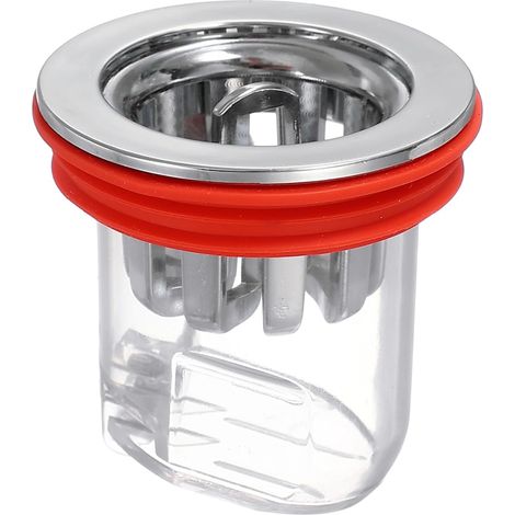 Odor Proof Floor Drain, ABS Floor Drain Cover Shower Plug Drain Backflow Preventer pour 1.3-1.9" Caliber Pipes Tubes Bathroom Kitchen, Red Silver/Transparent (1/5)