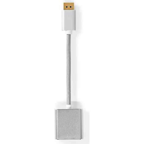 Cable DisplayPort  DisplayPort macho  DVI-D 24+1 pines hembra  1080p  Chapado en oro  0,20m  Redondo  Trenzado  Plata  Caja con ventana cubierta.