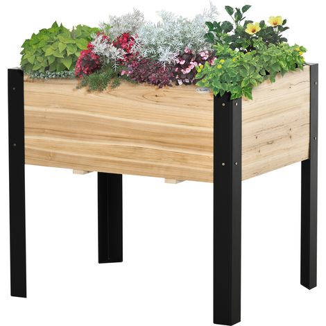 Jardinière sur pieds potager métal époxy noir bois sapin avec feutre drainage 130x40x80cm