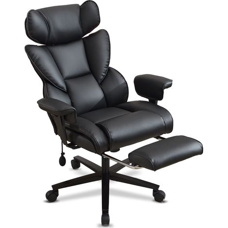 Sedia da ufficio ergonomica reclinabile con poggiapiedi e supporto lombare, nera (1/5)