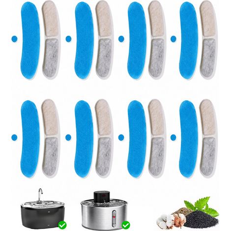 8 Filtres de Rechange pour Fontaine à Eau pour Chat et Chien, Filtration 3 en 1 avec Éponge, Charbon Actif et Échangeur d’Ions, Filtres 11,3 × 3 × 1 cm (1/5)