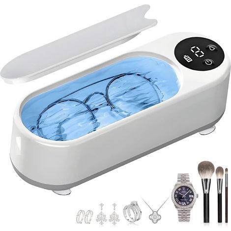 Limpiador ultrasónico - Dispositivo de limpieza para joyas y gafas - 360º - Dispositivo ultrasónico para gafas, relojes, joyas, dentaduras postizas, plástico (1/5)