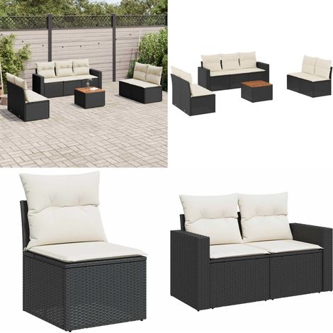 Salon de jardin 8 pcs avec coussins noir résine tressée - Ensemble Salon De Jardin - Mobilier De Jardin - Salon Extérieur - Résine Tressée - Rotin Synthétique - Home & Living (1/5)