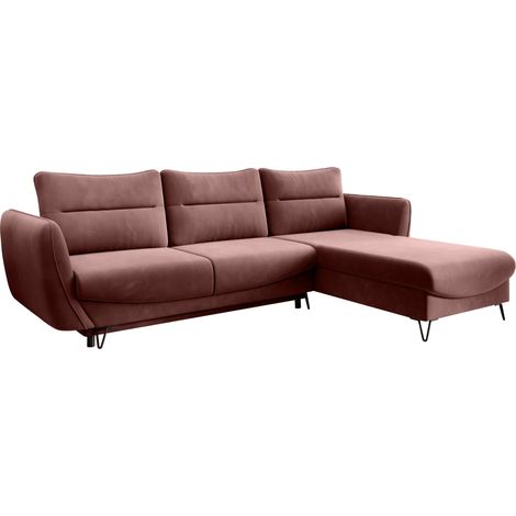 Canapé d’angle convertible 4 places ZURIK en tissu – 276cm angle droit-Rose poudré-angle droit (1/5)