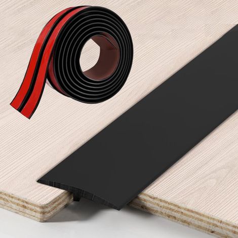 Profilé de transition 5 cm x 300 cm, barre de transition autocollante en forme de T, profilé de seuil de porte en PVC pour la jonction de sols, parquets, stratifiés (noir)