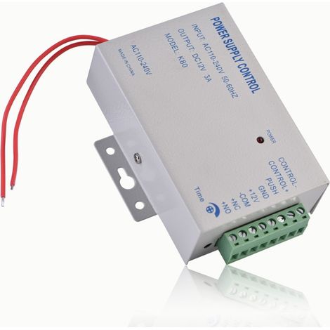 Fuente de alimentación para sistemas de control de acceso a puertas: entrada CA 110–240 V, salida CC 12 V, 3 A, 30 W (1/5)