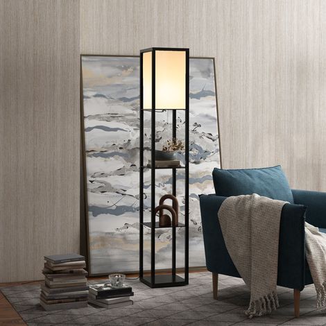 Stehlampe mit Regalfächern E27 40 W, 26 x 26 x 160 cm, schwarz OKMYHOME (1/5)