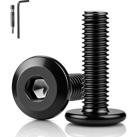 20 Pièces Vis M8 Tete Plate Noire Boulon M8x20 mm Vis Inox A2 V2A Hexagonales Boulon Noir Convient aux Machines et Manuelles avc Clés Allen et Drill Bit (1/5)