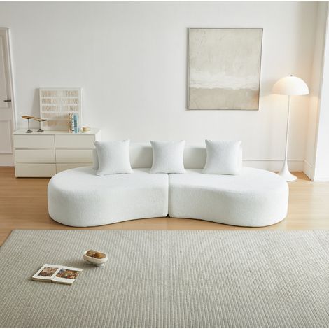 Sofá esquinero curvo de 3 plazas en tejido bouclé blanco, 277 x 103 x 68 cm, comprimido, REDOM (1/5)