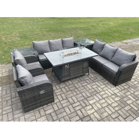 Fimous Patio Salon de jardin avec Table de foyer à gaz,Fauteuil et Table d'appoint 8 places Outdoor Indoor Canapé Lounge Set Gris foncé mixte (1/5)