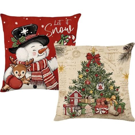 2 Pièces Housses de Coussin de Noël, Taie d'oreiller Décorative Arbre de Noël 45x45, Noel Deco en Hiver pour Salon Chambres Canapé, Décoration intérieure (Rouge/Blanc) (1/5)