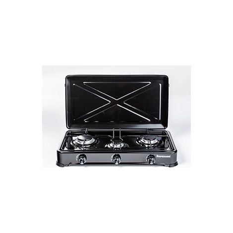 Ravanson - K-03TB - Table de cuisson - 3 brûleurs à gaz - Noir - Covercle pratique (1/2)