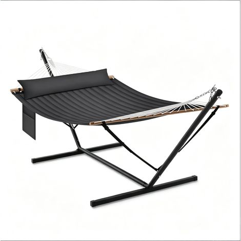 Hamac double avec cadre en acier anthracite 200x140 cm pour jardin et intérieur (1/5)