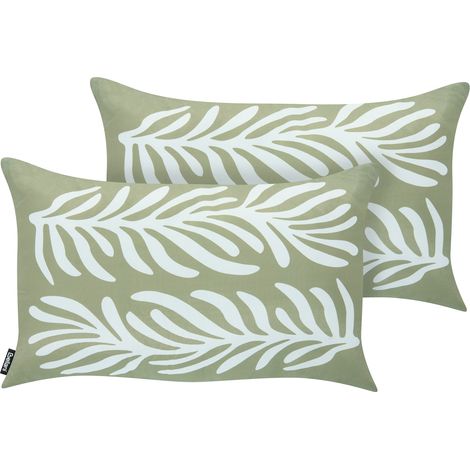 Conjunto de 2 cojines decorativos para exterior accesorios de jardín estampado botánico verde oliva Alisma (1/5)