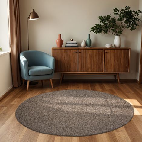 Paco Home Alfombra Exterior Interior Balcón Terraza Alfombra Cocina Monocolor Jaspeado Taupe, Ø 120 cm redon