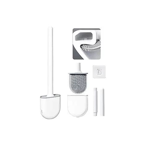 Lot de 2 brosses de toilettes avec manche amovible, fixation murale gain de place, tête remplaçable, design compact pour salle de bain. (1/4)