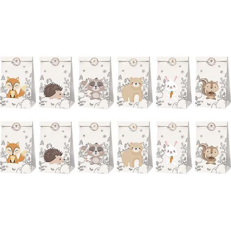 Lot de 12 pochettes cadeaux animaux de la jungle pour anniversaire, fête, mariage, baby shower, emballage cadeau.-19.8x11.9cm