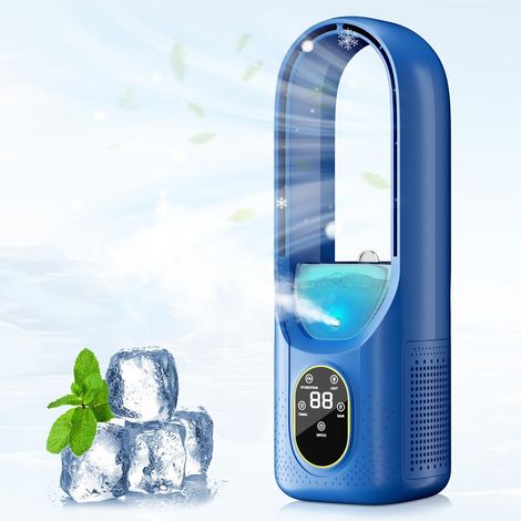 Climatiseur mobile silencieux 4 vitesses,climatiseur mobile sans évacuation,minuterie1-6 h,7 LED,fonction brumisation,réservoir d’eau avec bac à glaçons,Rafraichisseur d'air[Classe énergétique A+]