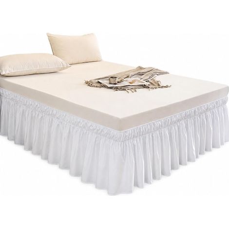 Cache Sommier Blanc avec Bande Élastique - Jupe de Lit Antidérapante Hauteur 40 cm pour Rangement sous Lit et Décoration Élégante (Blanc, 150  200cm) (1/5)