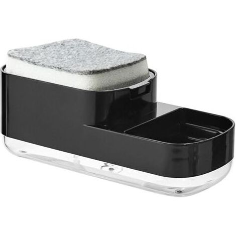 Distributeur de savon à vaisselle, distributeur de savon pour évier de cuisine, distributeur de liquide vaisselle 2 en 1 avec porte-éponge, équipé d'une éponge et adapté pour évier de cuisine (noir) (1/4)