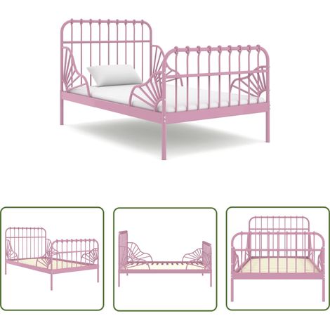 The Living Store Ausziehbett Rosa Metall 80x130/200 cm - Metallbett - Rosa Bett - Ausziehbett - Doppelbett - Einzelbett (1/5)
