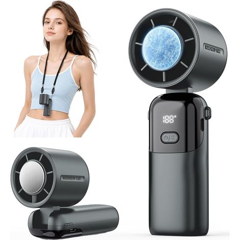 Ventilateur Portable Turbo à Main 4-en-1avec Glacière,5000mAh Mini Ventilateur Rechargeable avec 100 Vitesses,Autonomie 12h, Écran LED,Petit Ventilateur USB,Ventilateur de Poche pour Extérieur Bureau (1/5)