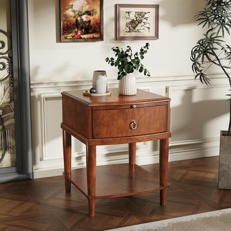 PADMA HOUSE Table d'appoint en Bois Massif avec tiroir et Plateau de Rangement, Table de Nuit, téléphone étroite, Table de Chevet, Table Basse pour Salon, Table de café (45 50 58) (1/5)