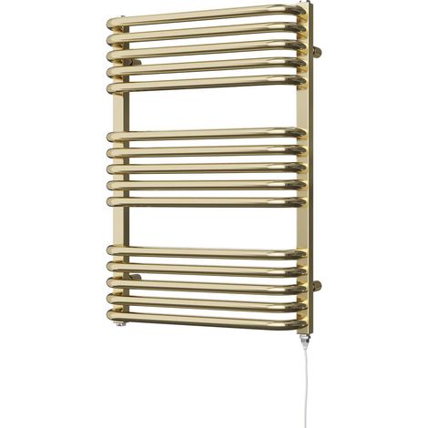 Crossmoor Polished Brass Electric Towel Rail 736mm x 500mm – 400w Standard Heated Bathroom Rail (1/2)