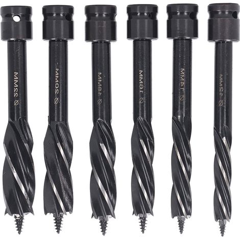 mèches à bois hélicoïdales à queue hexagonale, 4 arêtes, 4 cannelures, foret à ouvrir, perçage menuiserie, lot de 6 (1/5)