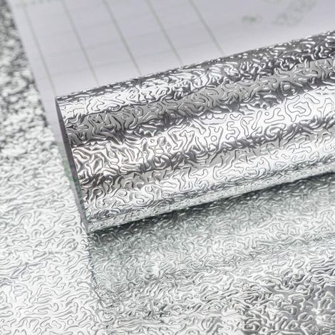 Papel pintado autoadhesivo de vinilo plateado con aspecto de papel de aluminio, impermeable y resistente a la grasa para armarios de cocina, pegatinas de pared para bricolaje, tacto metálico, grueso, 