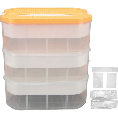 Boîte de rangement transparente à 3 compartiments avec couvercle, organisateur empilable pour briques de construction jaunes (1/5)